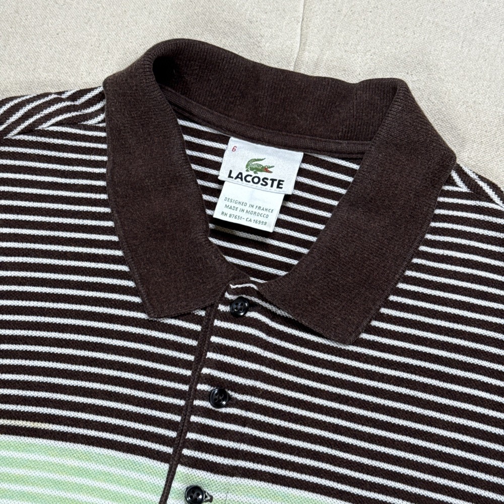 Vintage Lacoste Polo Shirt Mens Large Striped 100% Cotton Crocodile Stain - Picture 3 of 9